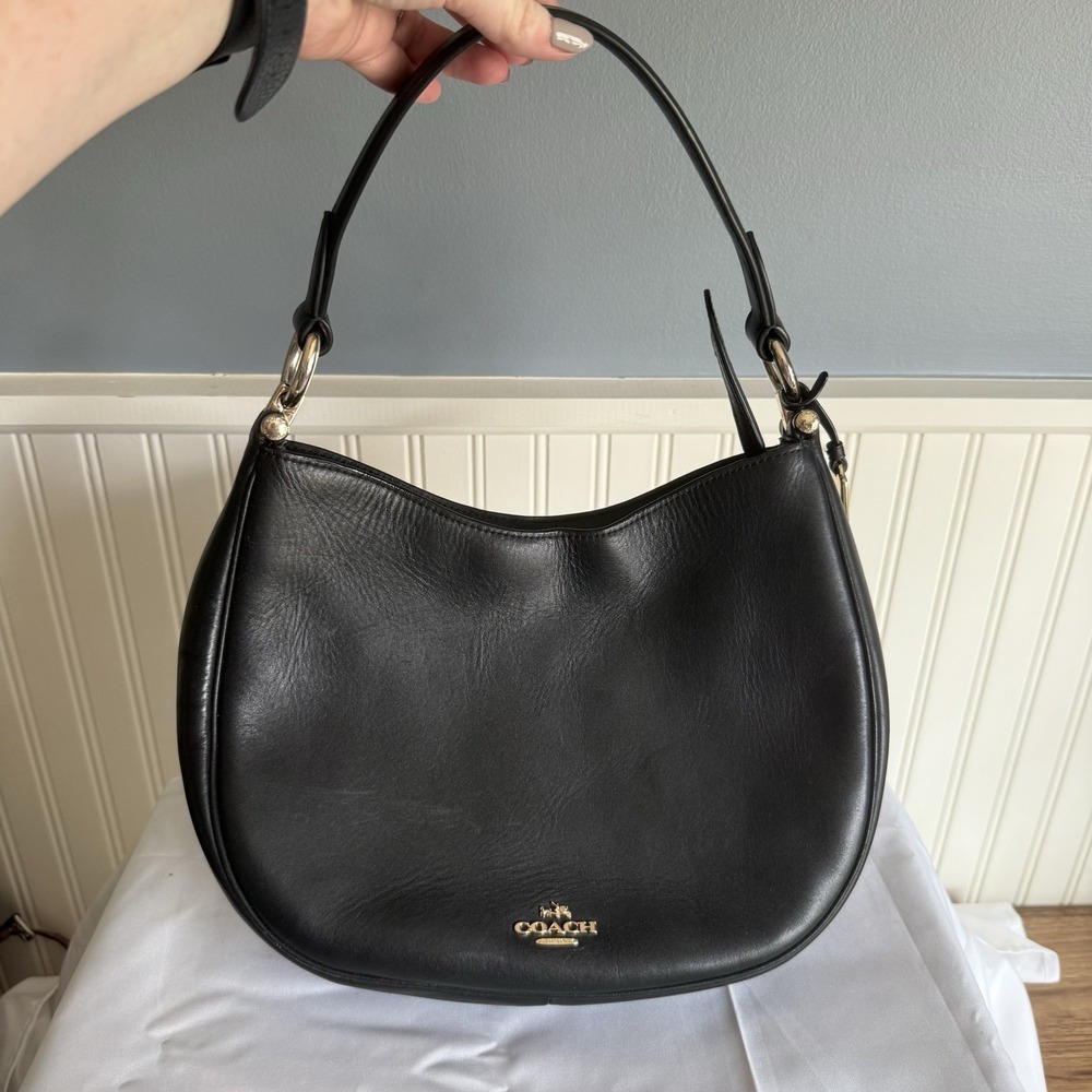 Coach Nomad Black Leather Gold Crescent Hobo Shoulder Bag Purse Handbag 54446